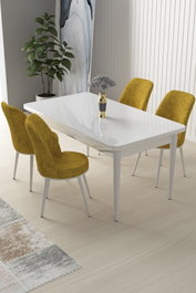 Hanah Home Juego de Comedor de 5 Piezas Blanco y Mostaza